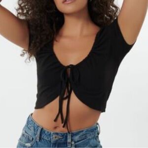 Garage Black Tie-Front Crop Top
